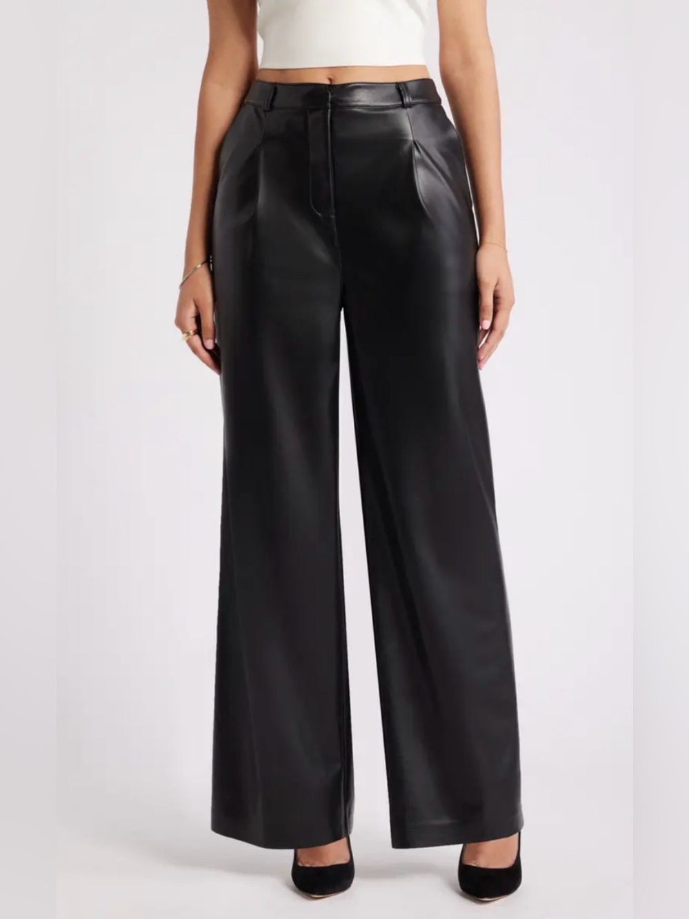 Open Edit Faux Leather Wide Leg Pants